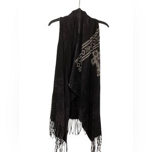 Vocal Vest Black Rhinestones Cross Made in USA Fringe Size Medium